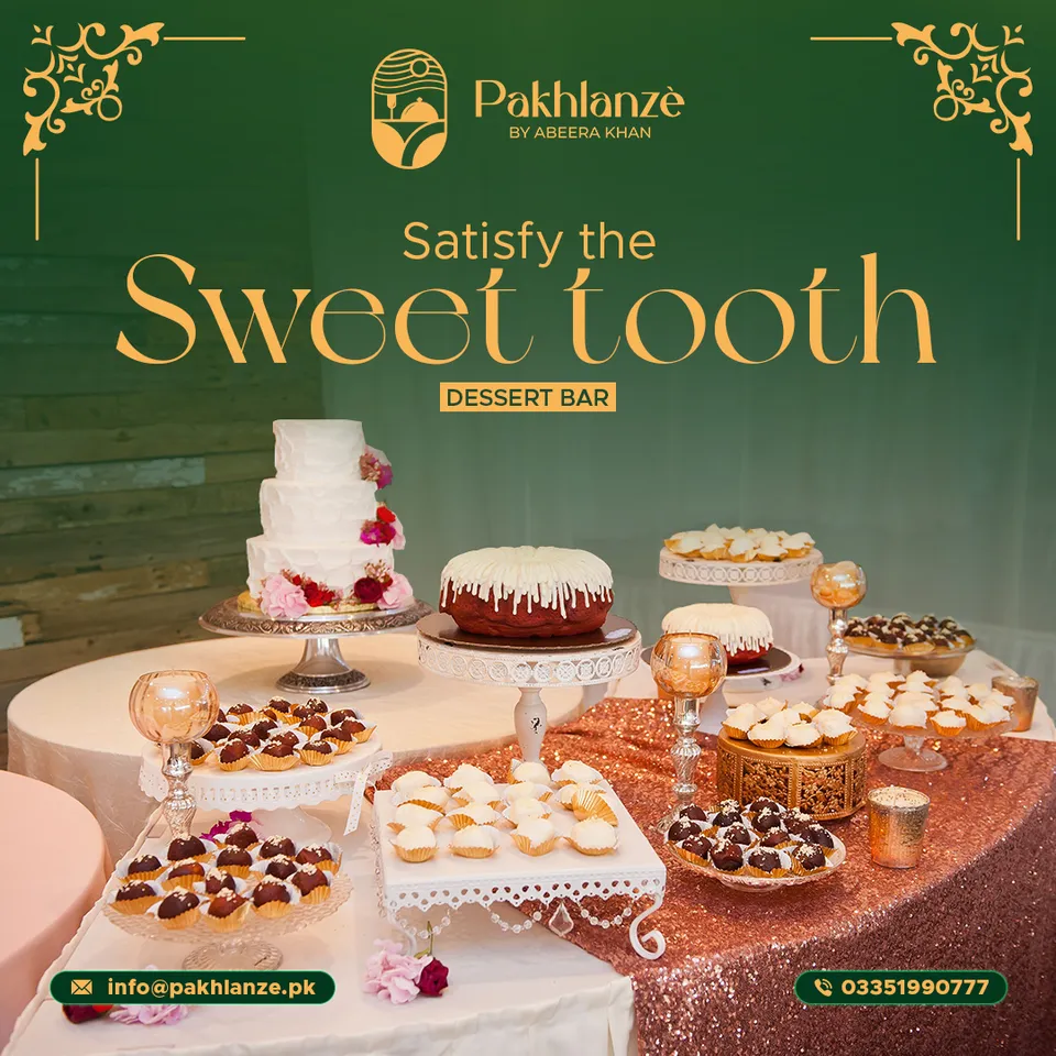 Pakhlanze 'Satisfy the sweet tooth' dessert bar on a green layout