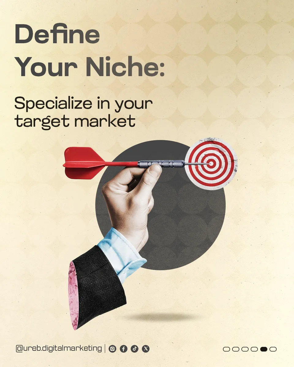 Ureb Digital Marketing 'Define your niche' post: hand throwing a dart at a target