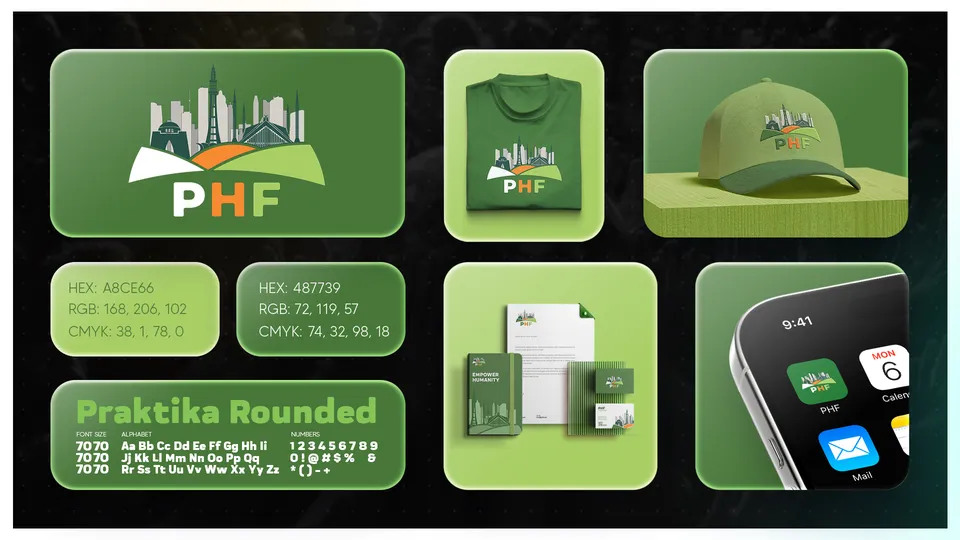 PHF logo and brand identity board
