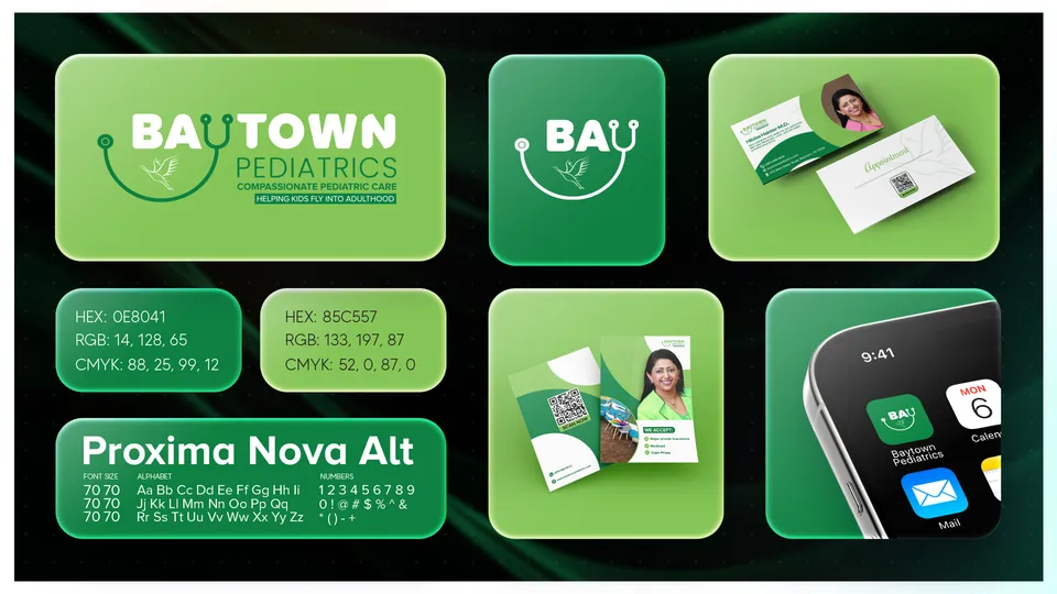 Baytown Pediatrics logo and brand identity board