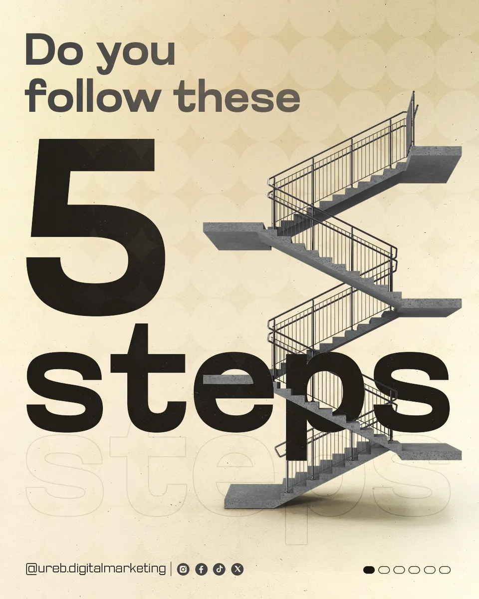 Ureb Digital Marketing 'Do you follow these 5 steps?' post: large 5 beside a staircase