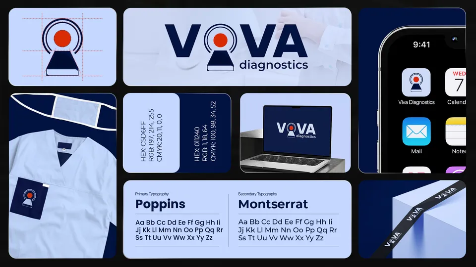 Viva Diagnostics logo and brand identity board