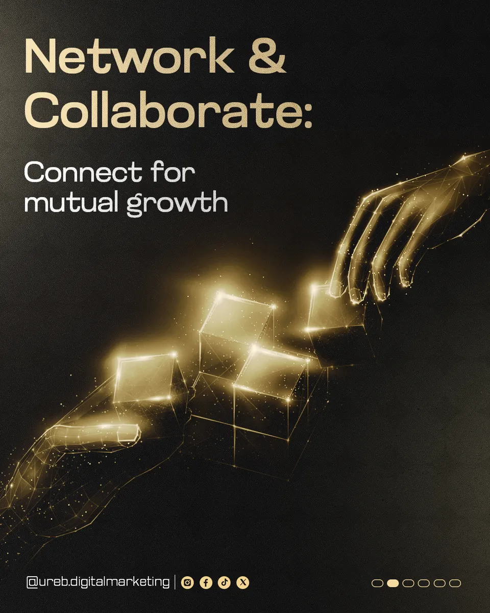 Ureb Digital Marketing 'Network and collaborate' post: golden hands and glowing cubes in the dark