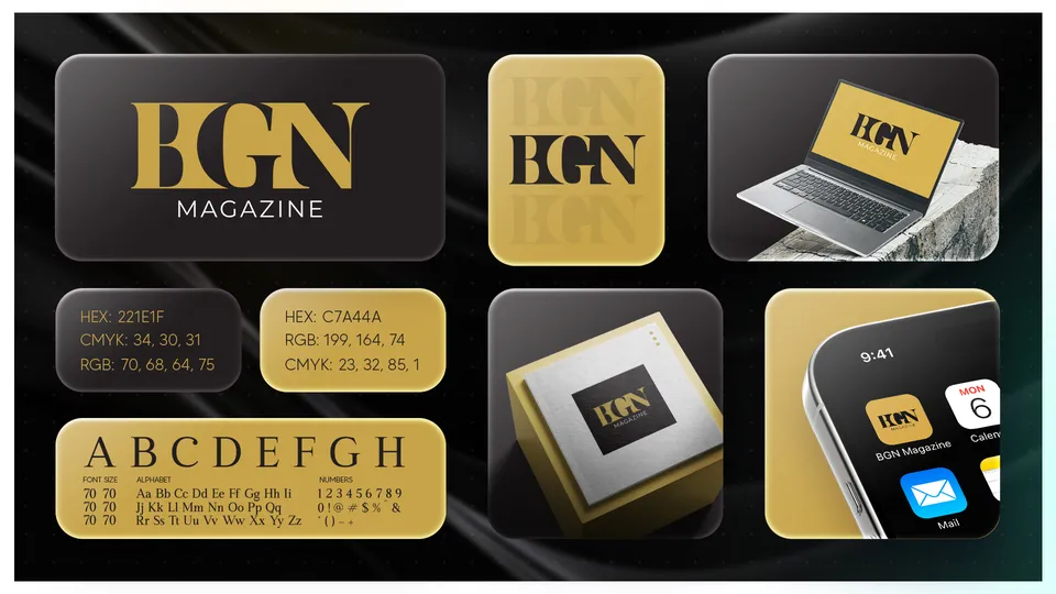 BGN Magazine logo and brand identity board