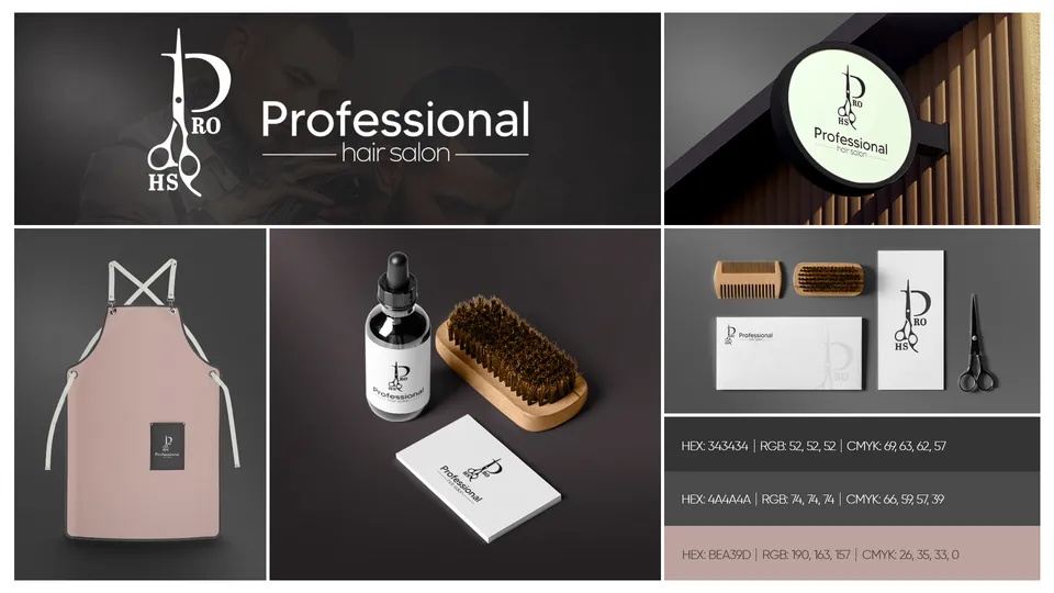 Professional Hair Salon logo and brand identity board