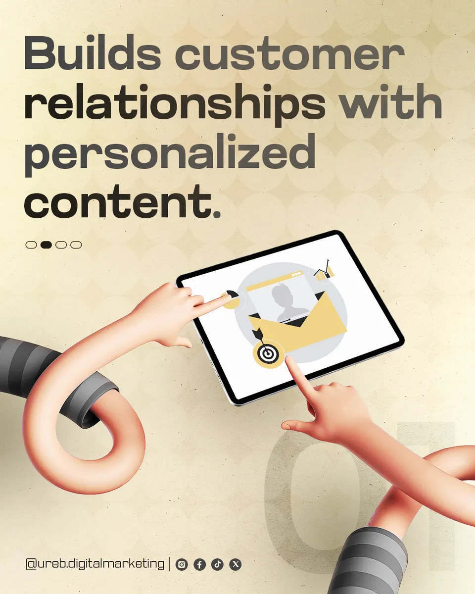 Ureb Digital Marketing 'Builds customer relationships with personalized content' post: 3D hands and a tablet