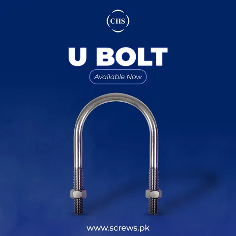 CHS 'U Bolt' product post: stainless steel U bolt with nuts, Available Now, on deep blue