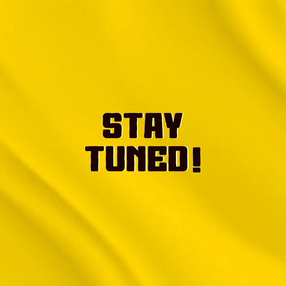 Markit Mania teaser post: 'Stay tuned!' in dark lettering on yellow silk
